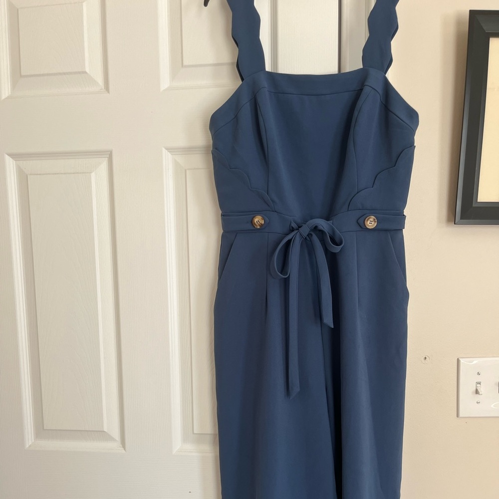 Adelyn Rae Blue Scalloped Jumpsuit